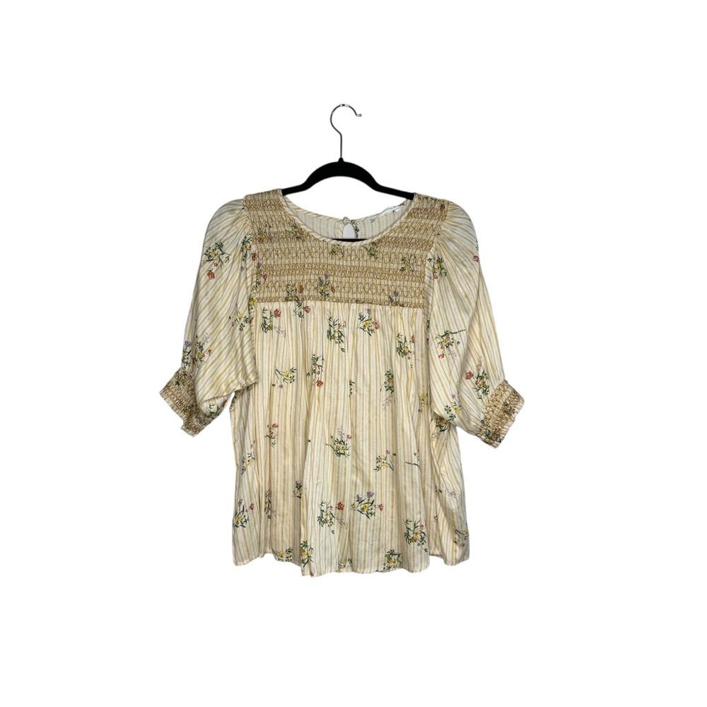 ACOS&A Smocked Bodice Boho Peasant Top Floral Cottagecore Office Spring